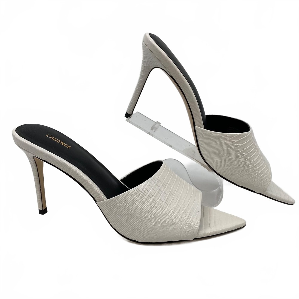 L’AGENCE White Lolita Pointed Peep Toe Heels | Leather, US9.5